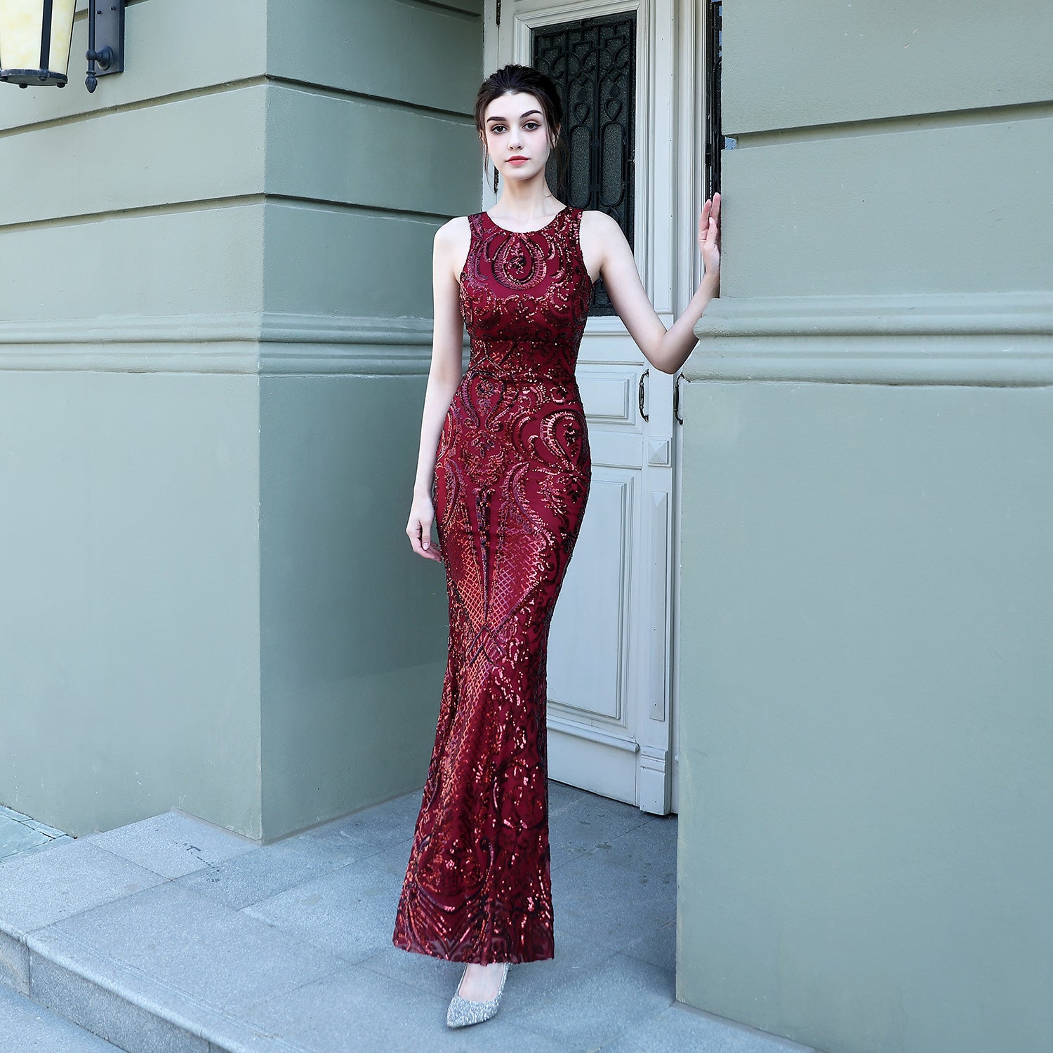 Women's Sequin Fishtail Evening Maxi Dress