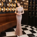 Women's Banquet Long Sleeve Sequin Atmosphere Queen Fishtail Evening Dress