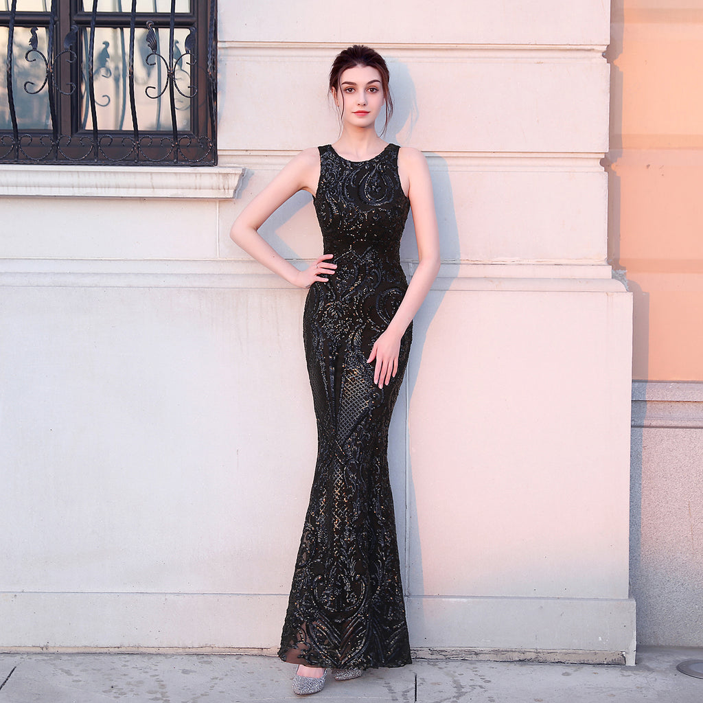 Women's Sequin Fishtail Evening Maxi Dress