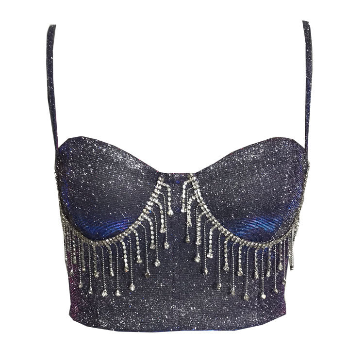 Camisole Sexy Nightclub Slim-Fit Tassel Diamond-Embedded Backless Vest For Women