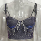 Camisole Sexy Nightclub Slim-Fit Tassel Diamond-Embedded Backless Vest For Women