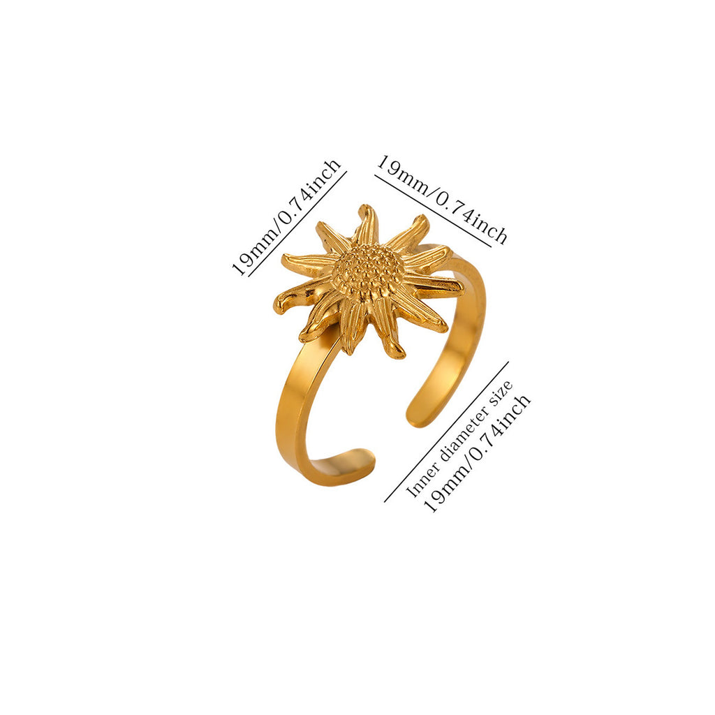 18K gold-color sun turtle flower statement ring
