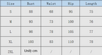 Size chart for women's slip sequin dress: S–XL bust 88–103 cm, waist 68–83, hip 95–110