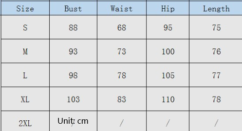 Size chart for women's slip sequin dress: S–XL bust 88–103 cm, waist 68–83, hip 95–110