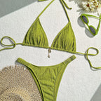 Women's Olive Green Textured Triangle Bikini Set