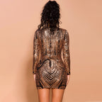 Women's Evening Slim Geometric Abstract Sequin Long Sleeve Dinner Dress