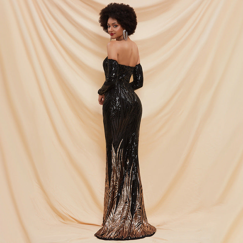 Women's Black Off-Shoulder Sequin Evening Dress