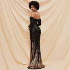 Women's Black Off-Shoulder Sequin Evening Dress