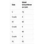 Waist circumference size chart table (cm) for S–XL