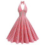 Checked halter pleated midi dress