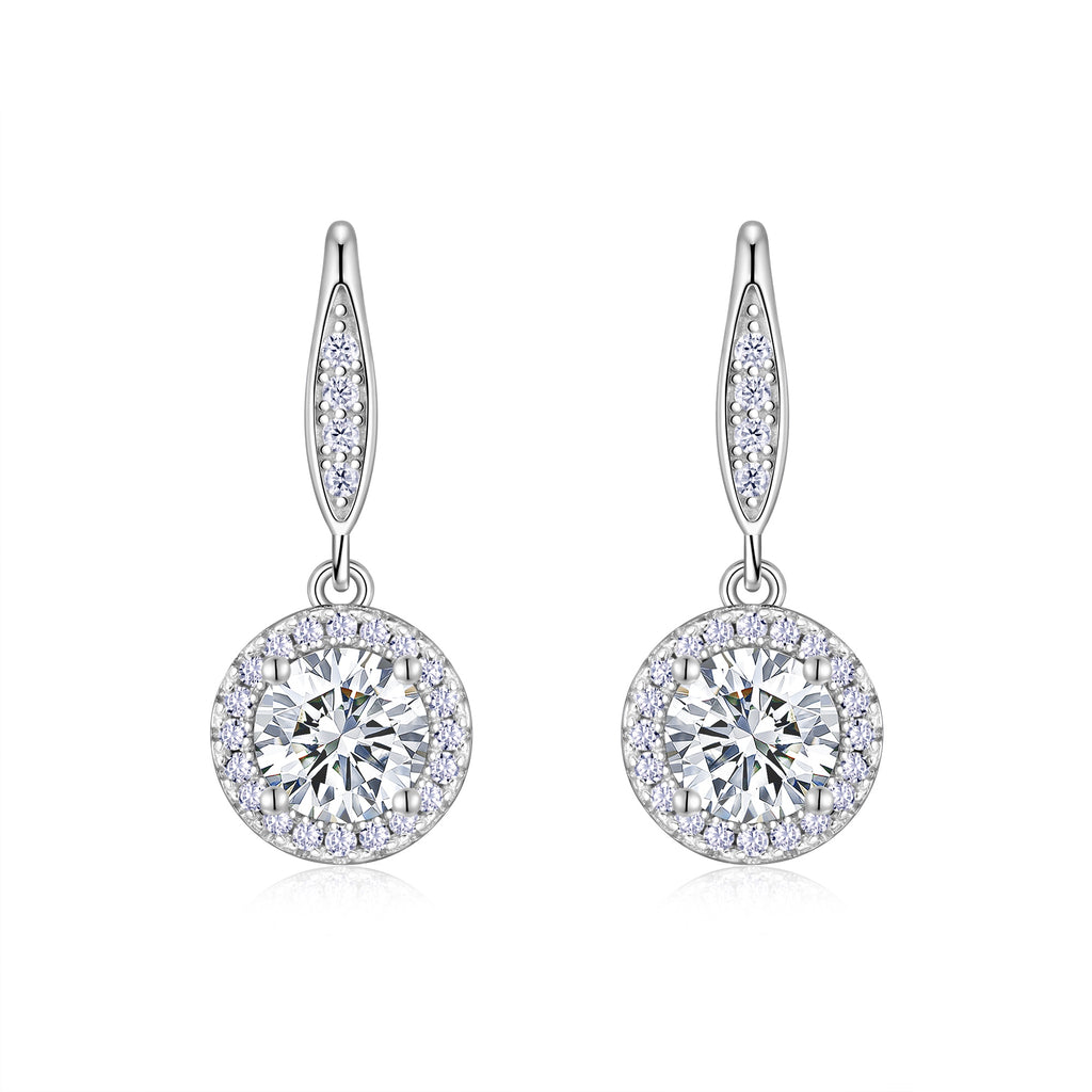 S925 silver 1ct moissanite halo drop earrings
