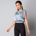 Sexy Backless Tied Back Satin Top Sleeveless O Neck High Quality Women Clothing