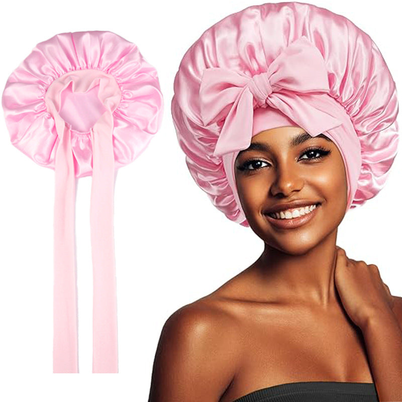 Bow-tie satin-style adjustable sleep bonnet