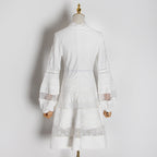 Women's White Lace V-Neck A-Line Dress