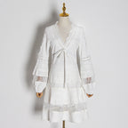 Women's White Lace V-Neck A-Line Dress