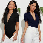 Deep V Neck Ruched Sleeve Bodysuit