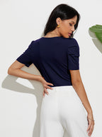 Deep V Neck Ruched Sleeve Bodysuit