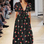 Strawberry-Print Sequin Mesh Dress