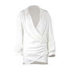 Long Sleeve White Shirt Sexy Deep V Plunge Plunge Women Clothing Popular Linen Dress