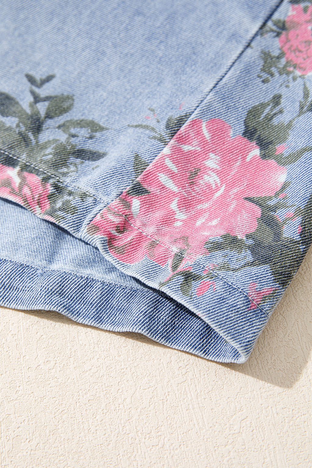 Sky Blue Floral Denim Button-Down Dress