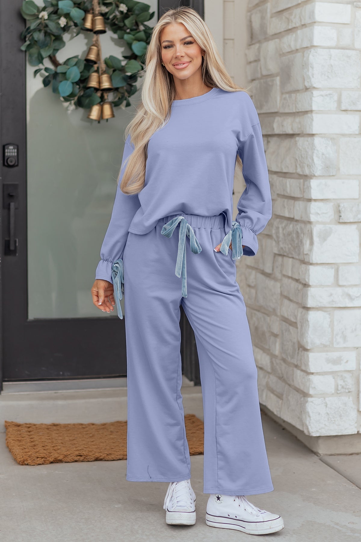 Beau Blue Velvet-Bow Pajama Set