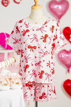 Red Romantic Bow Print Lounge Set