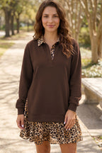 Women's Coffee Leopard Patchwork Collar Dress