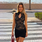Women's lace patchwork pleated bodycon mini skirt