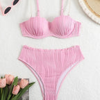 Women's pink pinstripe underwire bikini set