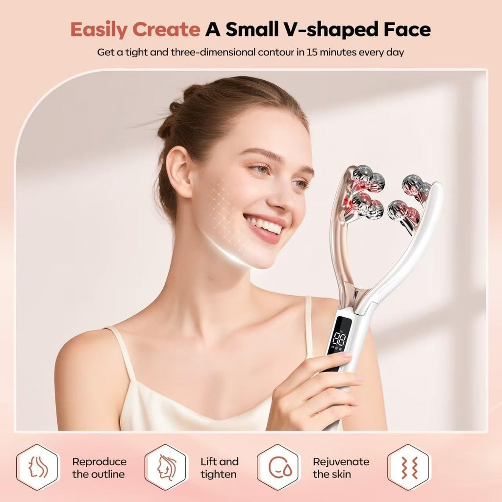 V-shaped EMS face and neck contour massager with LED