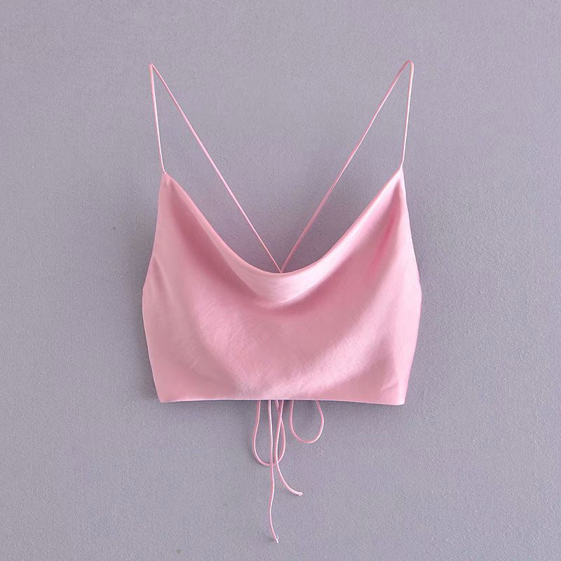 Women's French satin textured crop top