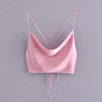 Women's French satin textured crop top