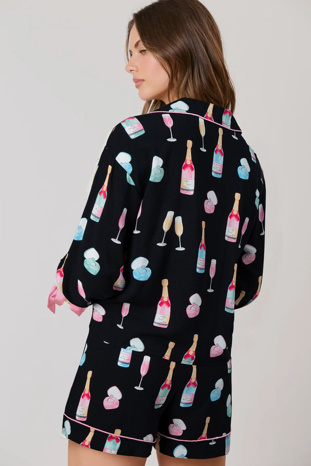 Black Christmas Wine-Glass Pajama Set