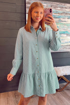 Green Stripe Long-Sleeve Shift Dress