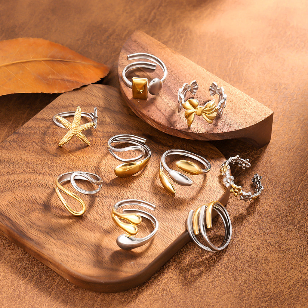 Two-tone asymmetric stainless steel starfish ring