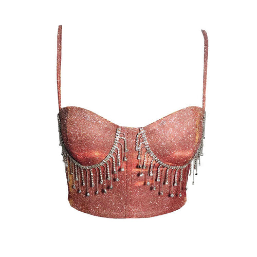 Camisole Sexy Nightclub Slim-Fit Tassel Diamond-Embedded Backless Vest for Women