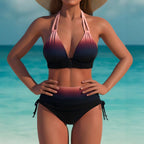 Women's black pink ombre halter bikini set