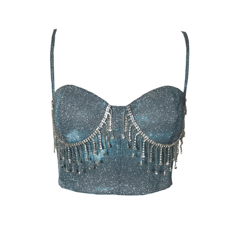 Camisole Sexy Nightclub Slim-Fit Tassel Diamond-Embedded Backless Vest For Women