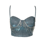 Camisole Sexy Nightclub Slim-Fit Tassel Diamond-Embedded Backless Vest For Women