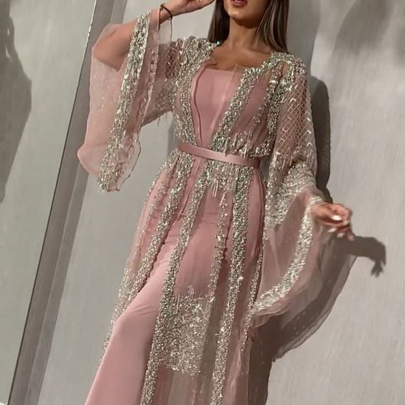 Women's Independent Stand Bronzing Shawl Two Piece Cocktail Dress