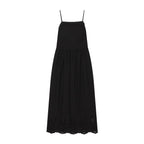 Black open-back strap A-line midi dress with high waist