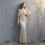 Silk Tassel Sequin Fishtail Banquet Elegant Graceful Internet Celebrity Host Car Model Party Dress for Women Formal Gown