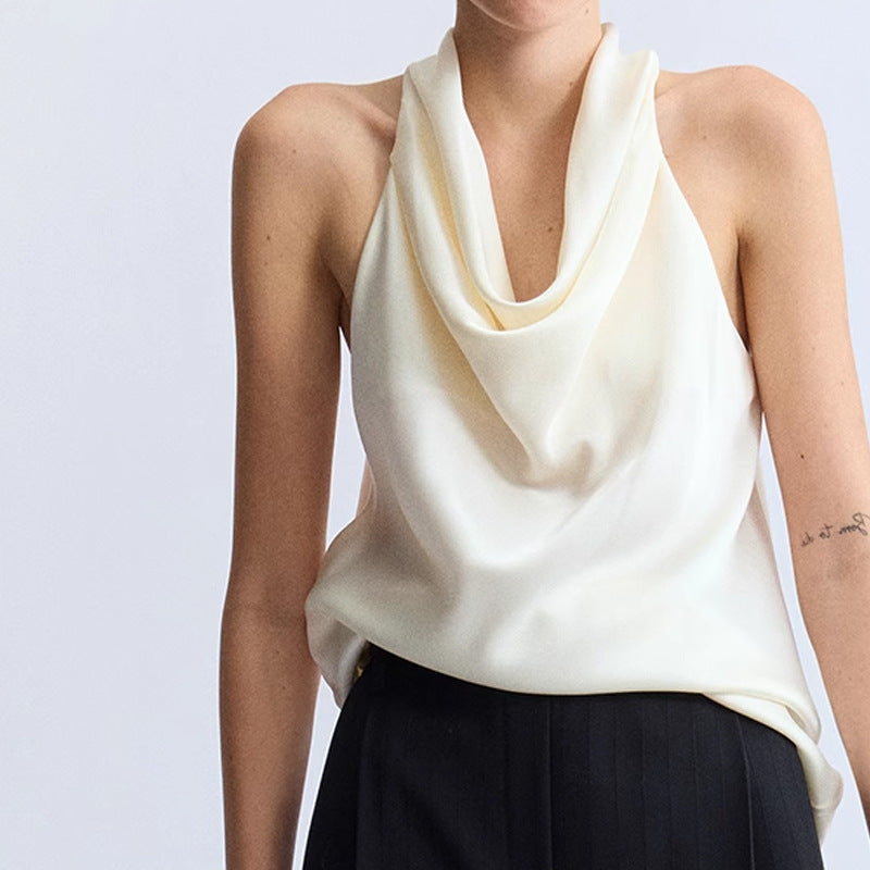 Lustrous double-sided satin halter top