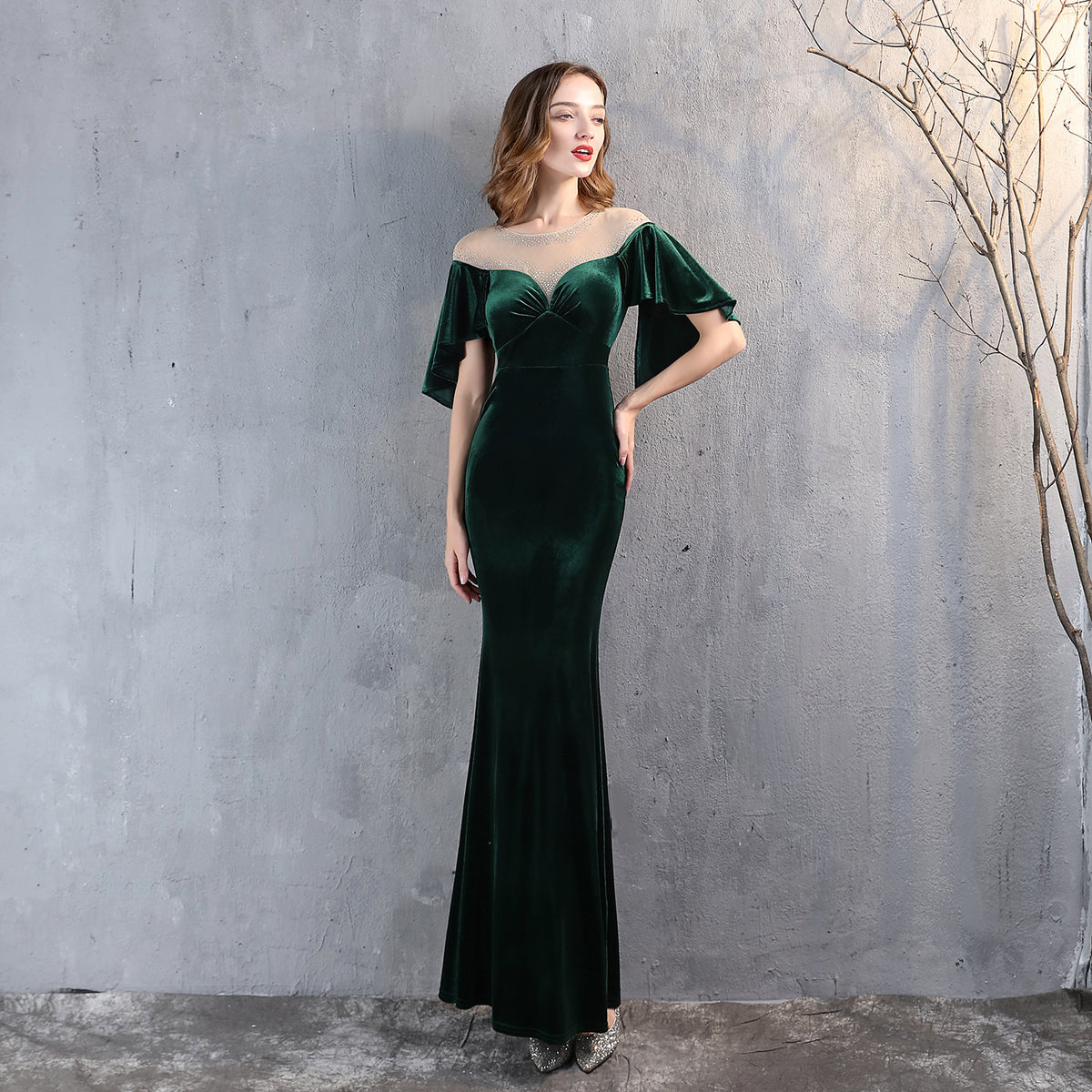 Women's Fishtail Evening Dress Elegant Banquet Elegant Velvet Queen