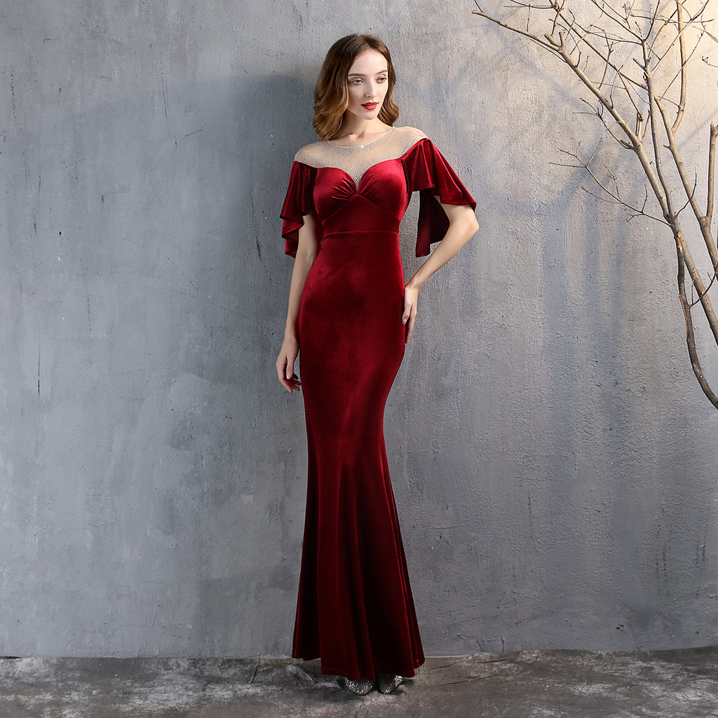 Women's Fishtail Evening Dress Elegant Banquet Elegant Velvet Queen