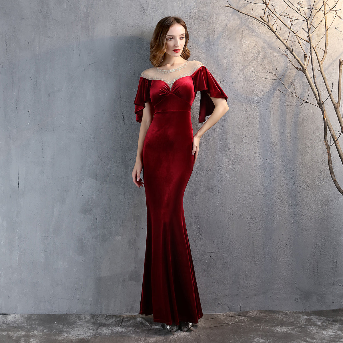 Women's Fishtail Evening Dress Elegant Banquet Elegant Velvet Queen