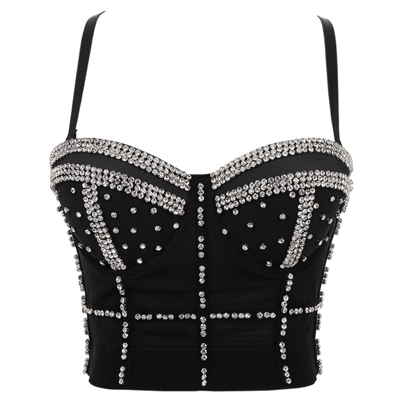 Women's Beaded Light Diamond Tube Top Shaping Outer Bra Shower Bar Performance Wear Push Up Heavy Industry Sling For Women