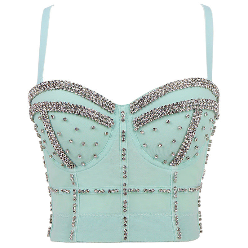 Women's Beaded Light Diamond Tube Top Shaping Outer Bra Shower Bar Performance Wear Push Up Heavy Industry Sling For Women