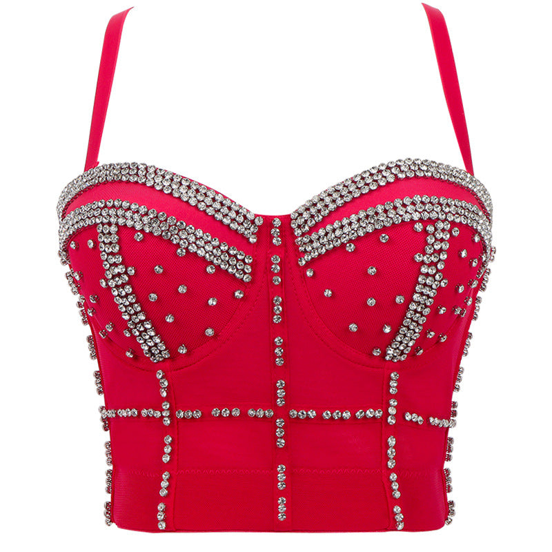 Women's Beaded Light Diamond Tube Top Shaping Outer Bra Shower Bar Performance Wear Push Up Heavy Industry Sling For Women