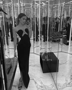 Women's Strapless V Neck Long Slit Slim-Fit Stretch Dress Summer Black